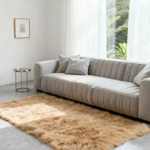 1pc Khaki Faux Fur Square Area Rug, Cozy 80% Acrylic 20% Polyester Plush Mat for Bedside Bay Window Living Room Kids Corner, Easy Care Modern Home Decor