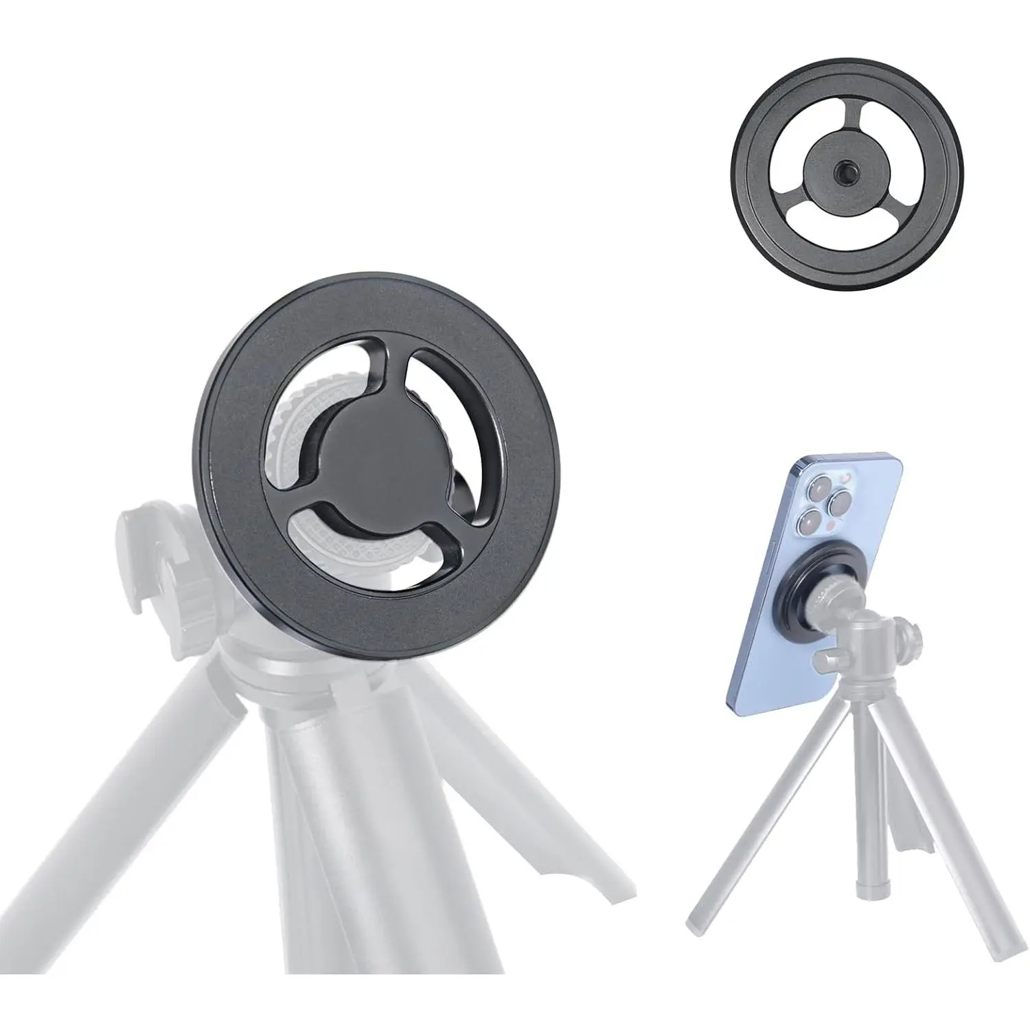 MagSafe Mobile Phone Tripod Mount Adapter Holder - Portable Metal Accessory with 1/4” Screw, Angle Adjust Ring, Compact Design for iPhone 17/16/15/14/13 Series & Most Cellphones (Live Streaming, Broadcasting)