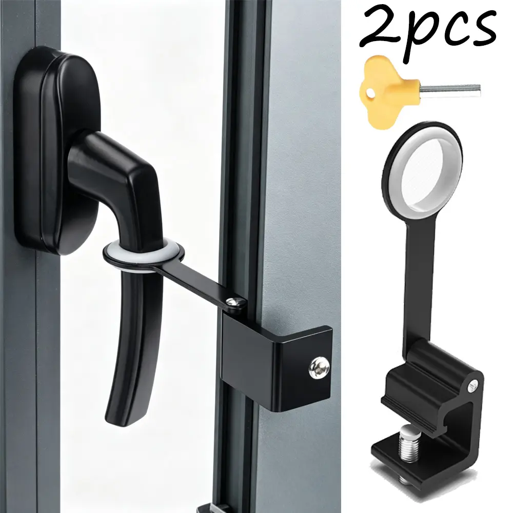 Home Anti Fall Window Lock Accessory, No-Drill Adjustable Casement Window Opening Limiting Bracket, Universal Window Ventilation Control Hardware with Matching Hex Key