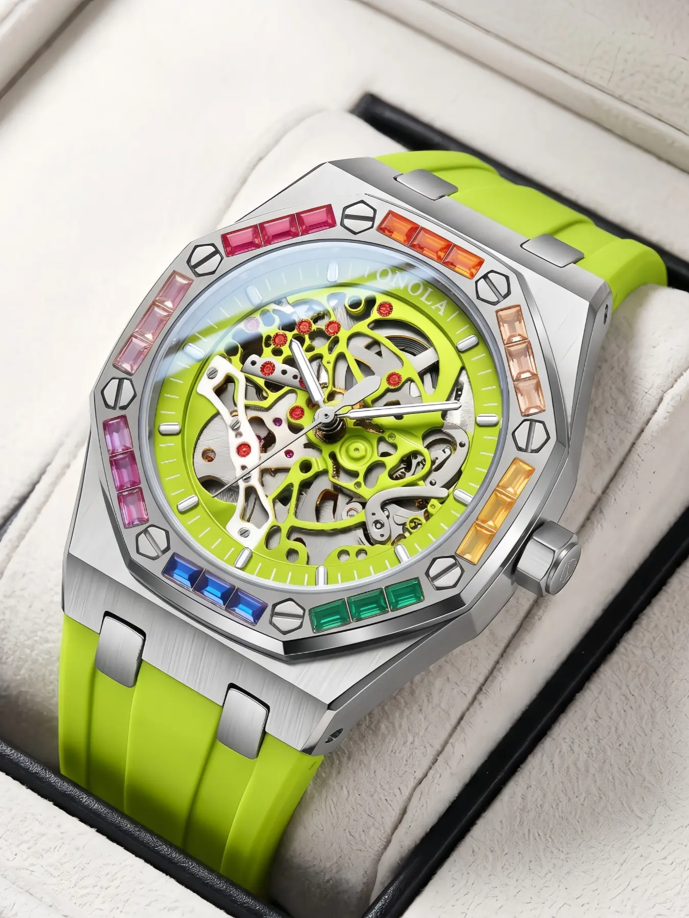 ONOLA Men's Mechanical Watch,  Skeleton Mechanical Watch, Business Watch, Men's Luxury Watch, Fashion Mechanical Watch, Men's Wristwatch, Men's Sports Watch, Gift-Worthy Mechanical Watch