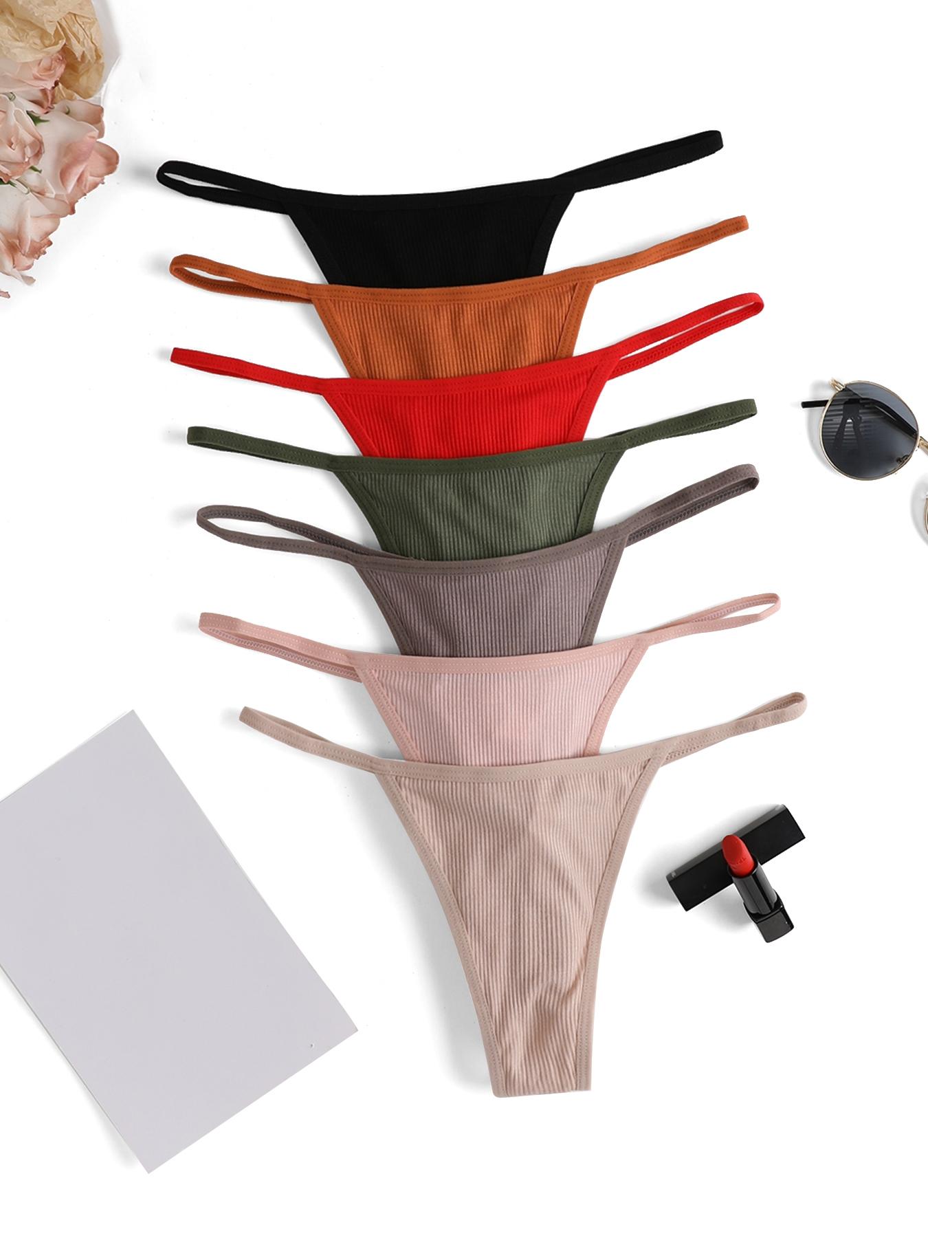 Comfortable Breathable Women's Low Waist Thongs, 7/12/16/21 Pack, Casual Fitted Underwear, Plain Pattern, All Seasons, Casual Comfy Panties