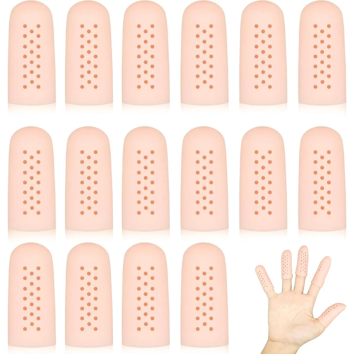 16Pcs Gel Finger Cots with Air Holes, Gel Finger Protectors Finger Covers Protection for Finger Tips, Breathable Finger Covers Finger Caps Gloves Finger Protectors for Wound, Finger Cracking