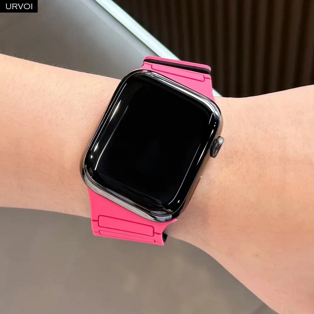 URVOI Irregular Slanted Cut Silicone Band Smartwatch Replacement Straps for Apple Watch Ultra 3 2 1 Series 11 10 9 8 SE Magnatic loop Comfortable breathable sport strap fashion stylish design