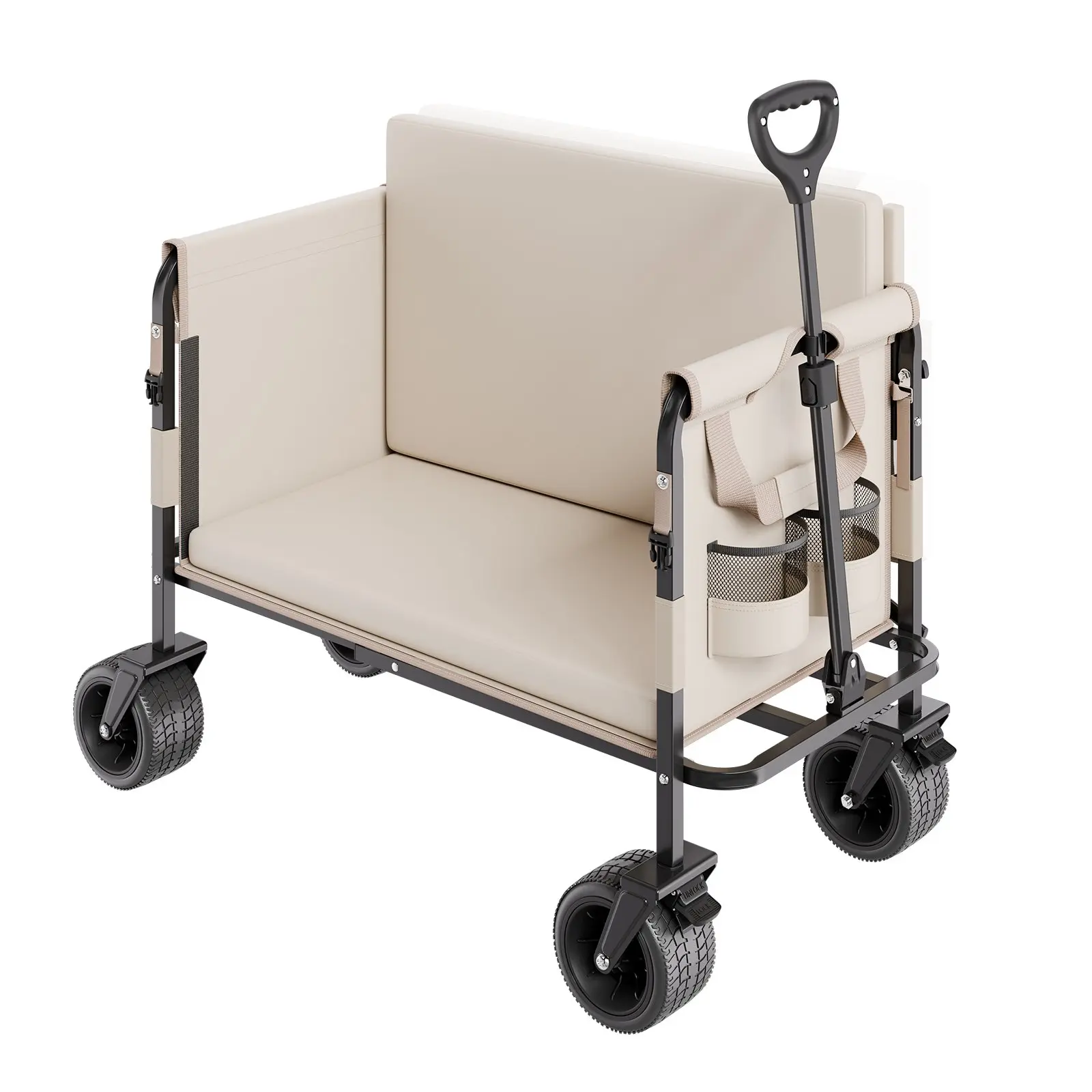 VEVOR Collapsible Folding Wagon, 550lb Load 220L, 2 in 1 Foldable Wagon Cart Converts to Bench, Utility Wagon with Adjustable Handle, Outdoor Cart for Groceries Shopping, Camping, Gardening
