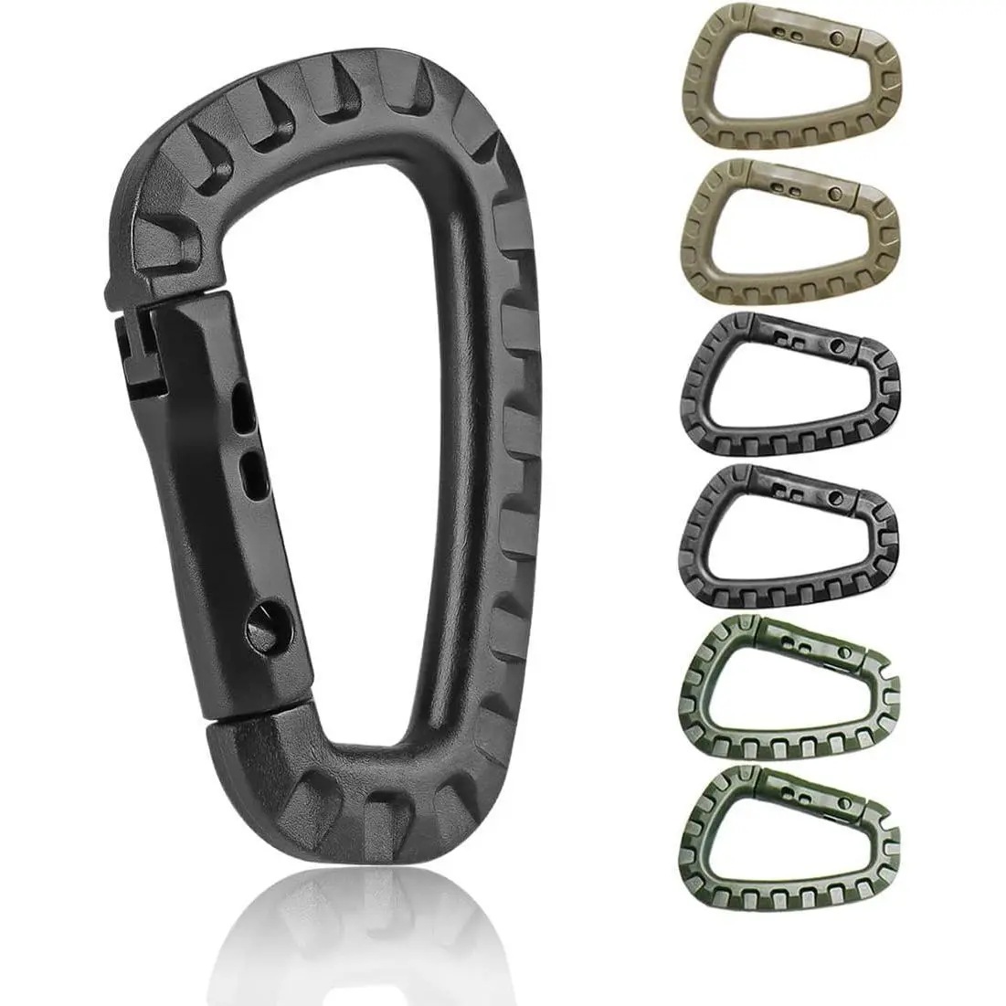 Heavy-Duty Detachable Plastic D-Ring Tactical Carabiner Clips (Black 6pcs) - Multi-Use Keychain Buckle Snap Hook for Backpack, Belt, Sports & Outdoor Gear, Carabiner Clips Heavy Duty, Tactical Gear, 84.5X55mm, Large Size, 3.3" X 2.2", Plastic Pom