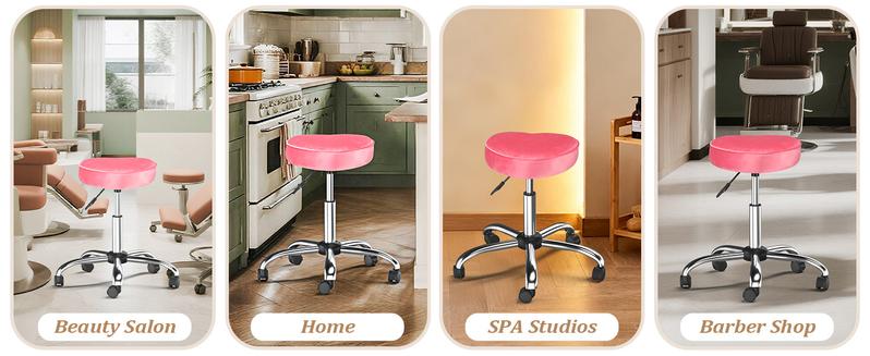 OmySalon Rolling Stool with Wheels, Hydraulic Massage Chair, Heart-Shaped Adjustable Salon Stool, Swivel Stools for Hair Stylist, Vanity SPA, Bar, Barber, Home Office, Tattoo, Hot Pink