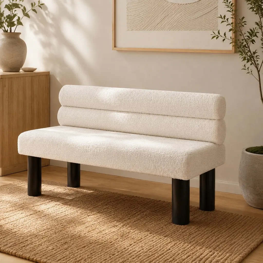 Upholstered Dining Bench - Modern Beige Mixed-Material Heavy-Duty Long Large Capacity Bench, Rubber Wood Legs, 300 LBS Support for Dining Room, Bedroom, Large Capacity Benches, Modern Beige Benches