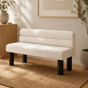 Upholstered Dining Bench - Modern Beige Mixed-Material Heavy-Duty Long Large Capacity Bench, Rubber Wood Legs, 300 LBS Support for Dining Room, Bedroom, Large Capacity Benches, Modern Beige Benches