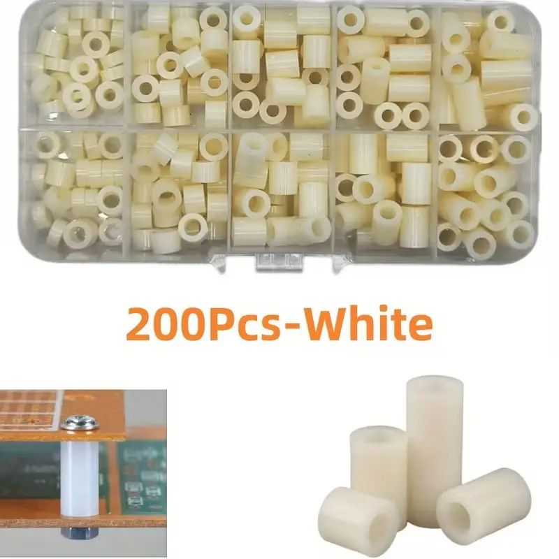 200pcs Boxed Electrical Socket Screw Washers, Nylon Round Washer Set, Plastic Threadless Washers, Switch and Socket Washers