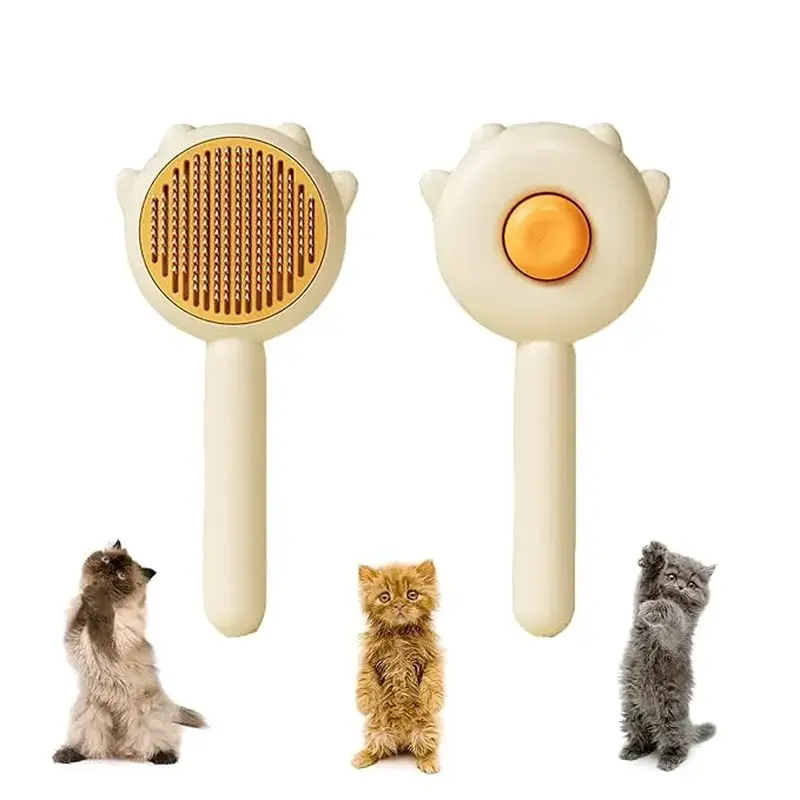Upgraded Self-Cleaning Grooming Brush for Cats and Dogs - Single Unit Pet Grooming Tool with Hair Removal Function to Reduce Shedding