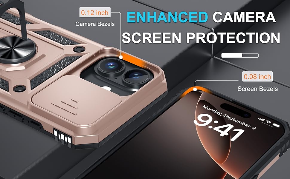 Janmitta Case for iPhone 16 Phone Cover Built in Slide Camera Lens Cover+Screen Protector,Heavy Duty Shockproof Full Body PhoneCase with Finger Ring Holder Kickstand,Rose Gold Janmitta Case for iPhone 16 Phone Cover Built in Slide Camera Lens Cover+Screen Protector,Heavy Duty Shockproof Full Body PhoneCase with Finger Ring Holder Kickstand,Rose Gold