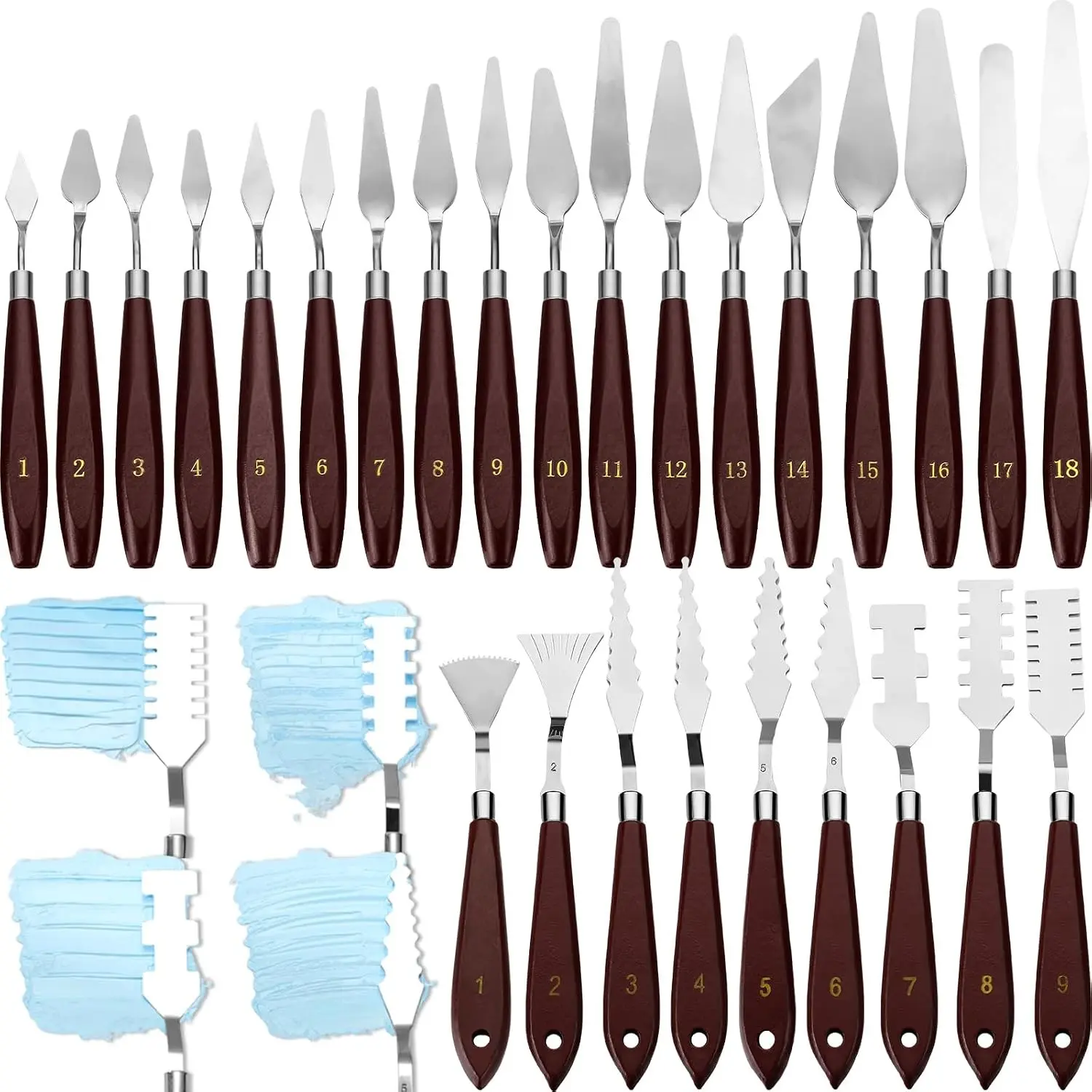 27 Pcs Palette Knife Set Stainless Steel Wood Handle Acrylic Paint Spatula Tools for Canvas Oil Color Mixing and Texturing