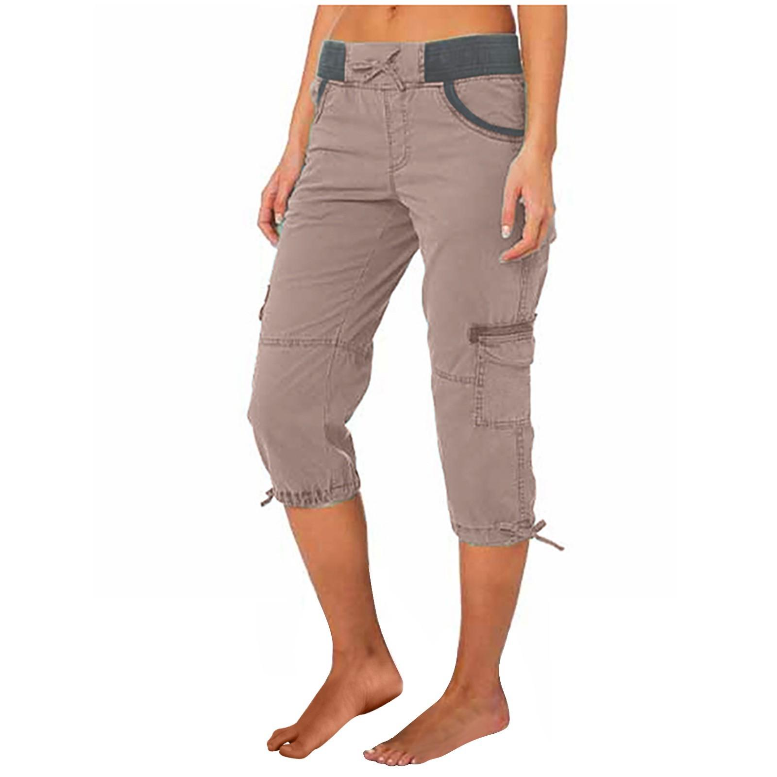 Women Cargo Capris Soild Casual Pants With Pocket Drawstring Outdoor Hiking Pants Women'S Slacks Thin Streetwear Tops Chic White Womenswear Bottom Comfort Basic