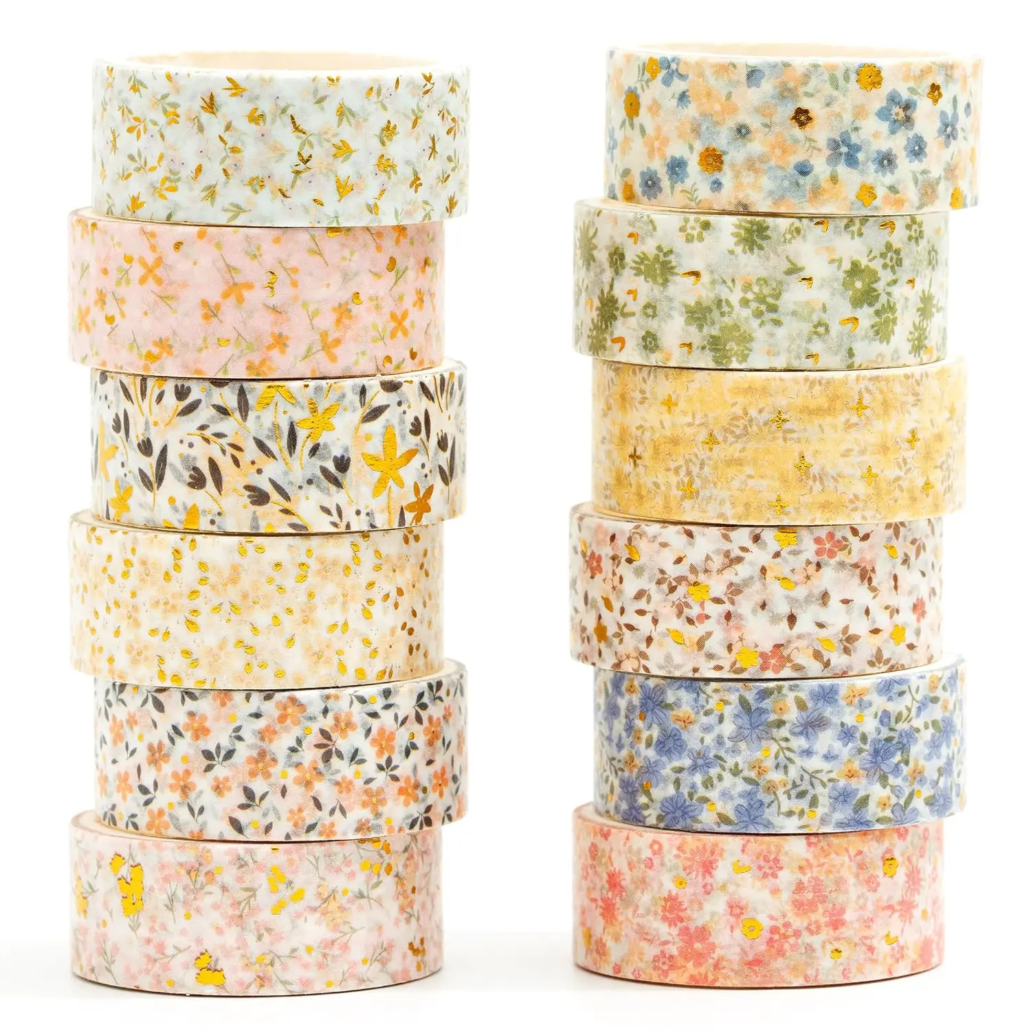 12 Rolls Charming Washi Tape Set   Foil Detailing Arts Adhesive Tapes  Patterns Decorative Masking Tape Sets for Craft, , Scrapbook, DIY,  Wrapping (Spring Bloom)
