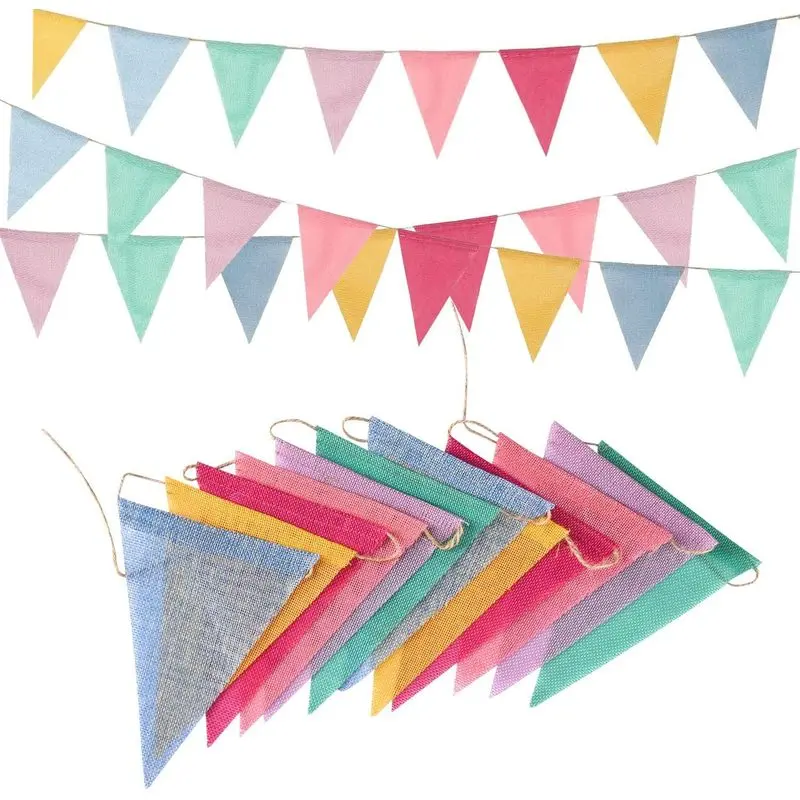 Pennant Banner Flags Pastel - Colorful Triangle Banners for Birthday Easter Classroom School Carnival Garland Outdoor Burlap Bunting Party Decorations 4 Strings