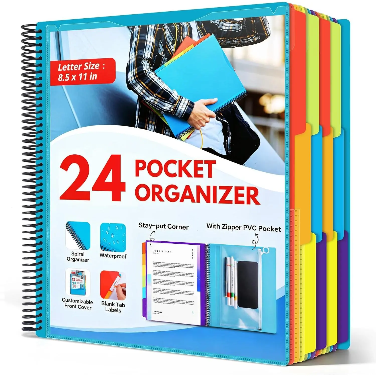 12-Pocket Poly Project Organizer, Expandable Accordion File Folder with Dividers for School Use, Document Sort, Homework & Bills Organization (Black)