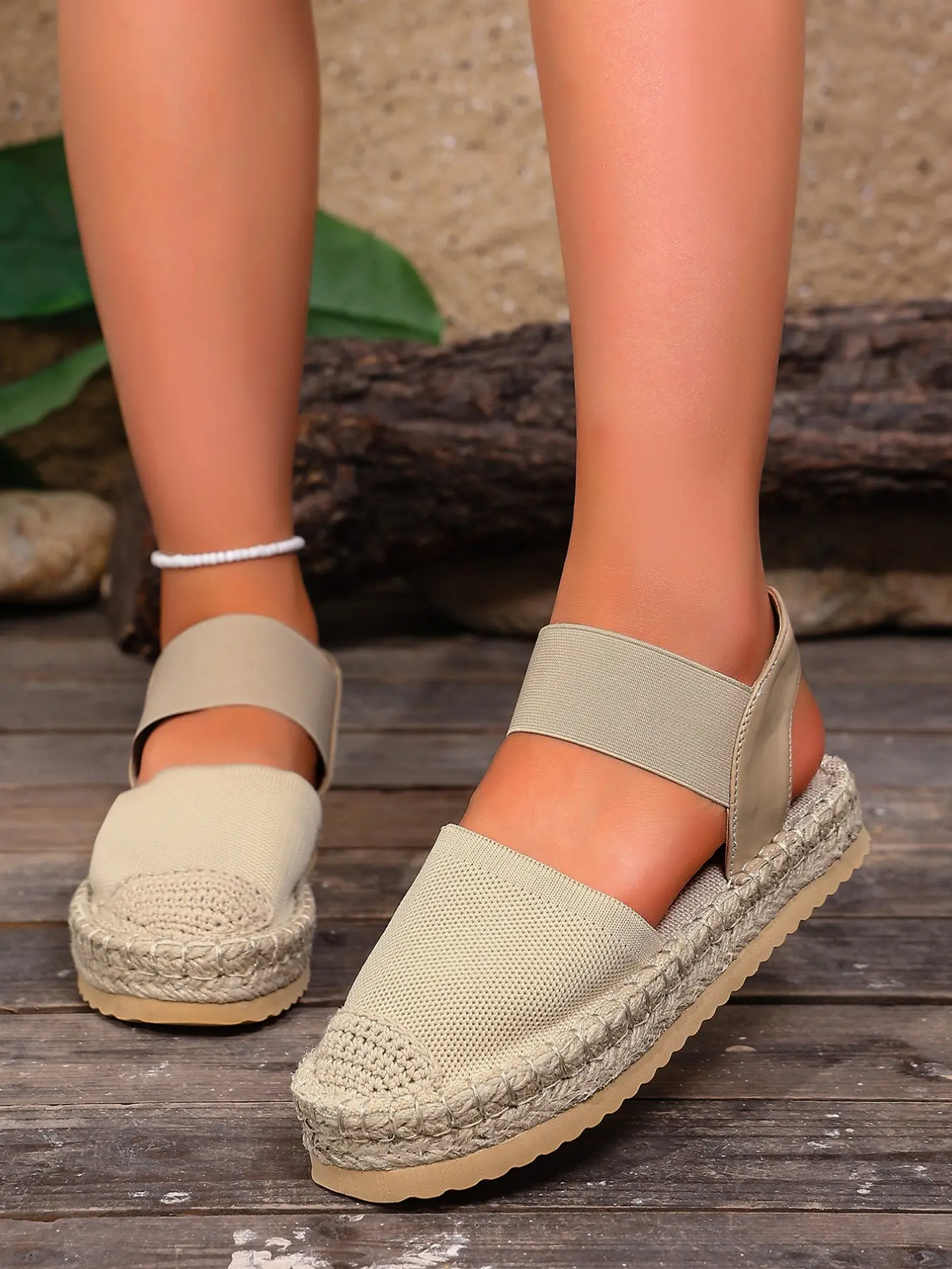 Cute Woven Cap Toe Flat Sandals, Super Soft Slip-On Espadrilles, Ideal for Beach, Shopping, Casual, All-Season Comfort