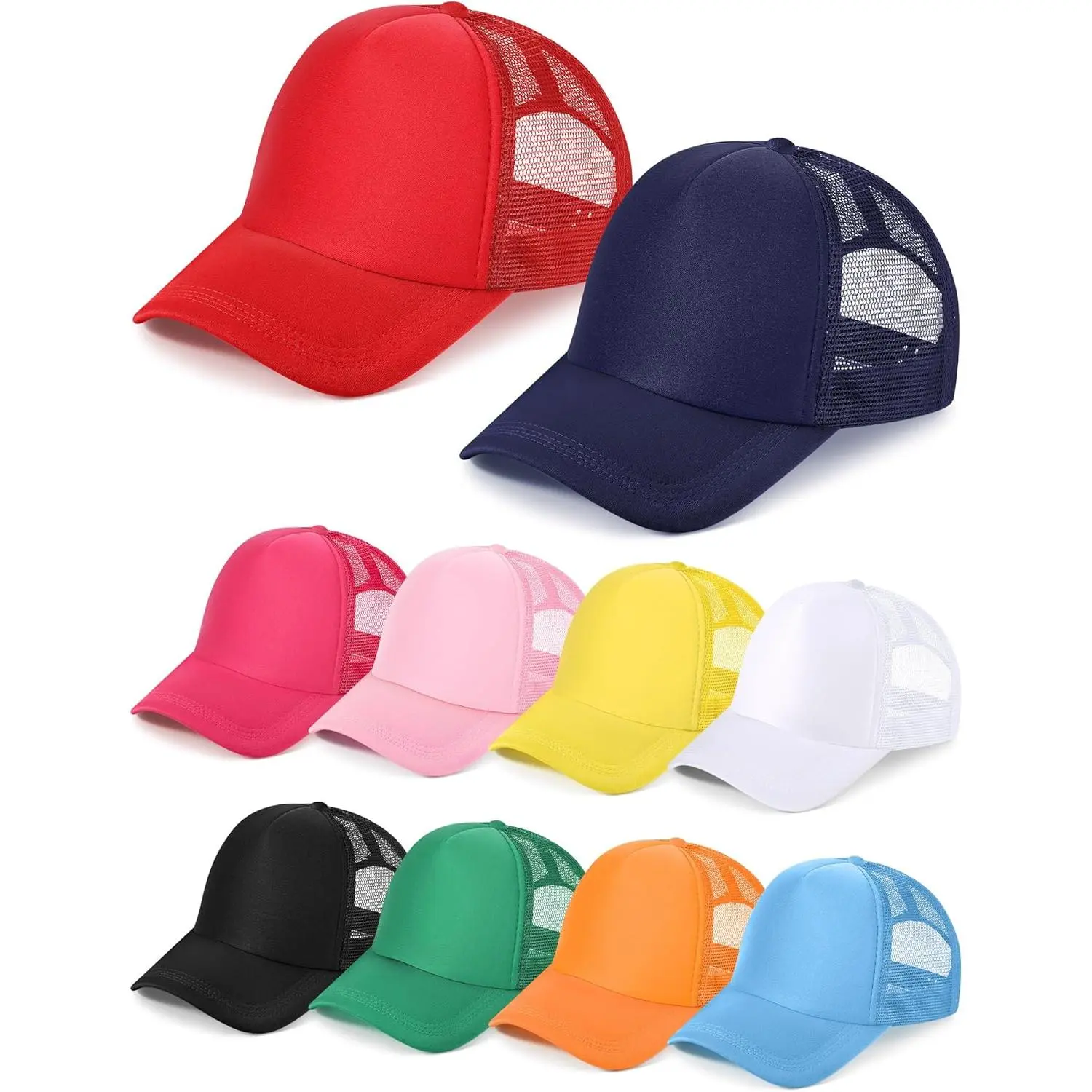 10 Pcs Sublimation Blank Trucker Hats Bulk Mesh Baseball Cap Polyester Mesh Trucker Hat for Men and Women