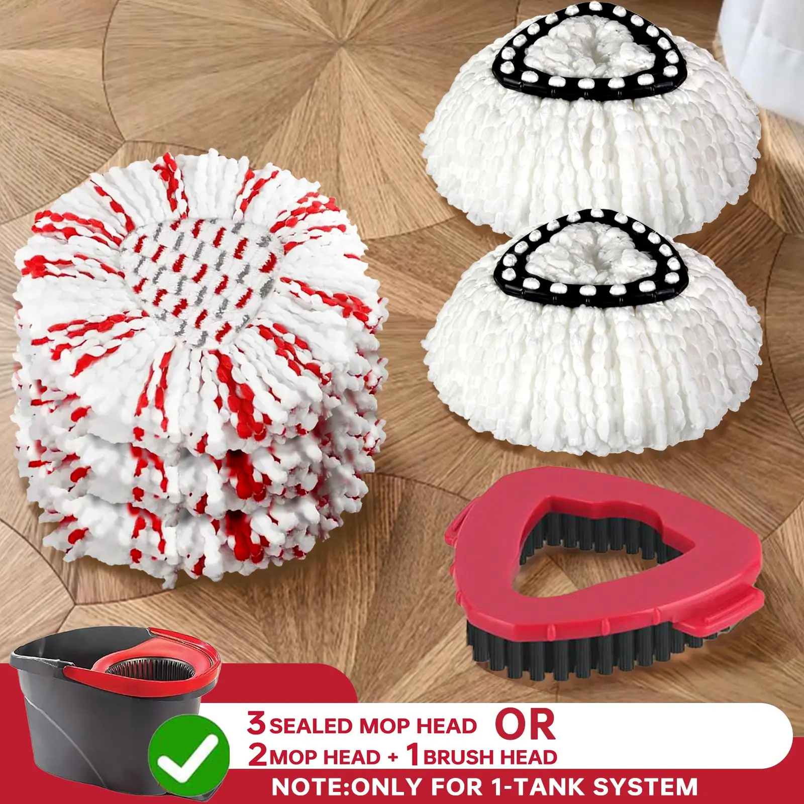 Triangle Rotating Mop Head Replacement Set (compatible), Compatible with O-Cedar Spin Mop, Single Water Tank System, Super Absorbent Microfiber, Microfiber Mop Heads, Cleaning