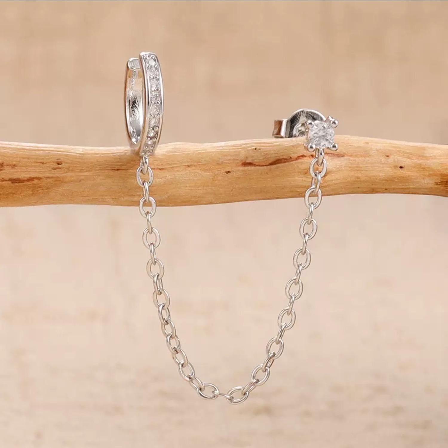 Jstyle Trendy 14K Gold Plated Chain Earrings for Women Hypoallergenic Double Piercing Dangle Chain Huggie Hoop Earrings