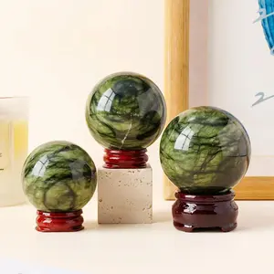 1pc Natural Green Jade Crystal Ball Home Desktop Decorative Feng Shui Ornament Holiday Gift