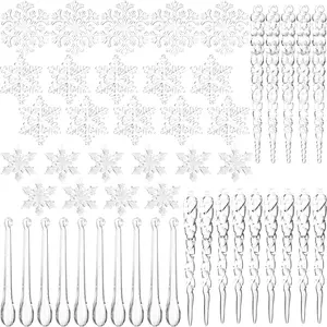 50 count Transparent  Snowflake Icicle Pendant Christmas Tree Icicles Snowflake Decorations Set Christmas Party Decorations Winter Outdoor Supplies  Decor