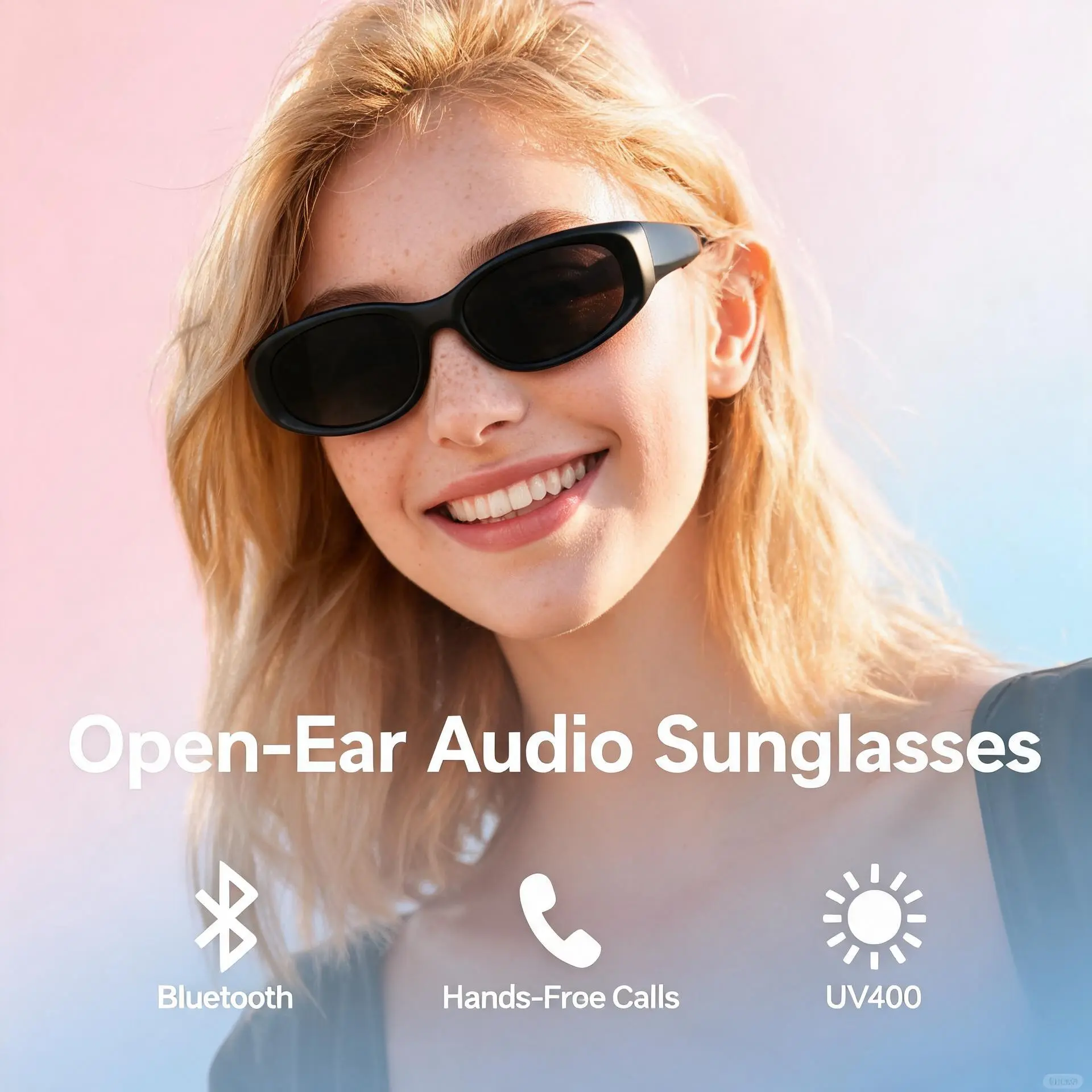 Smart Audio Sunglasses A02 - Bluetooth 5.4 Glasses with HD Sound, Hands-Free Calls, UV400, Music for Running Cycling Driving, Gift for Men Women