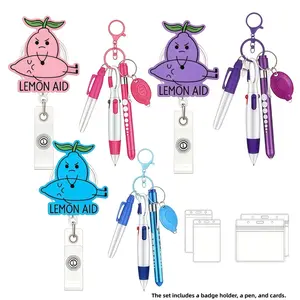 Lemon Aid Badge Scroll, Fun Emt Acrylic Stretch ID Holder, Includes Keychain Pen & ID Card Clip, Ideal for Hospitals, Doctors, Nurses, Schools, Offices