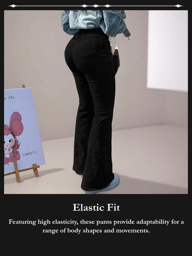 GILIPUR Y2K Women's Slim-Fit Flared Pants,Casual Pants,Button-Fly Pocket Flared Pants ,Suitable For All Seasons Flared Pants, Women's Bottoms For Daily Wear,High elastic women's clothing,Women's faux denim flared trousers，Deals For Me Days,Spotlight Finds