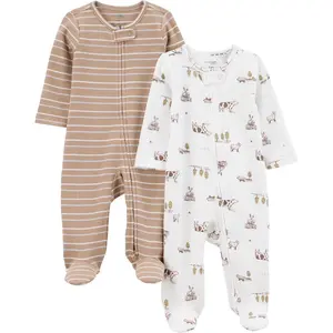 Unisex Baby 2-Way Zip Thermal Footed Sleep and Play Pack of 2