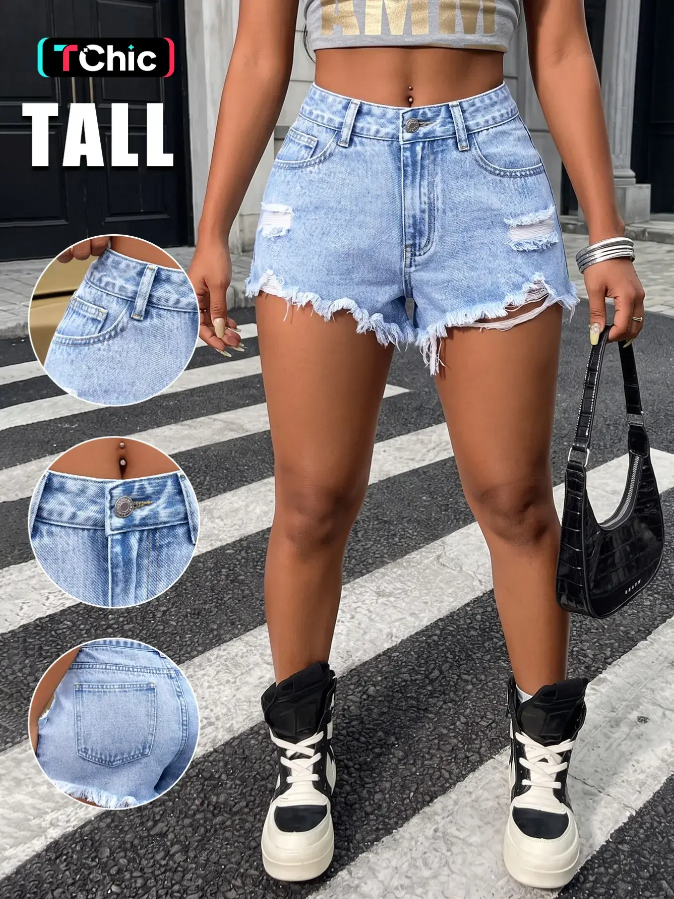 Tall Women’s Light Wash High Waist Tummy Control Shorts, 4-Way Stretch Y2K Jean Cutoffs, Skater Summer Shorts for Campus & Beach
