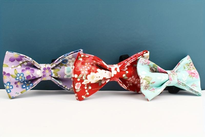 Custom Floral Bow Pet Collar Lead Rope Adjustable Safety And Quick Release Buckle Breathable Polyester Pet Collar Comfort Safety Dog Collar