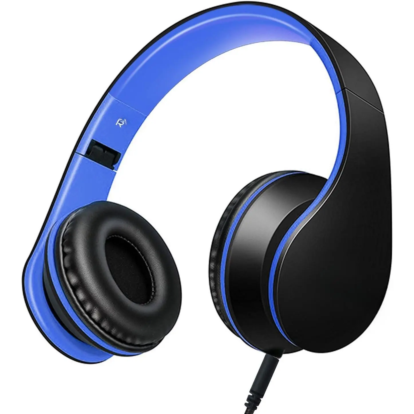 BG6002 Wired  Headphones for  Adults  Headphones with Microphone Volume Control Foldable Headset with 3.5mm Plug Removable Cord (Black/Blue)