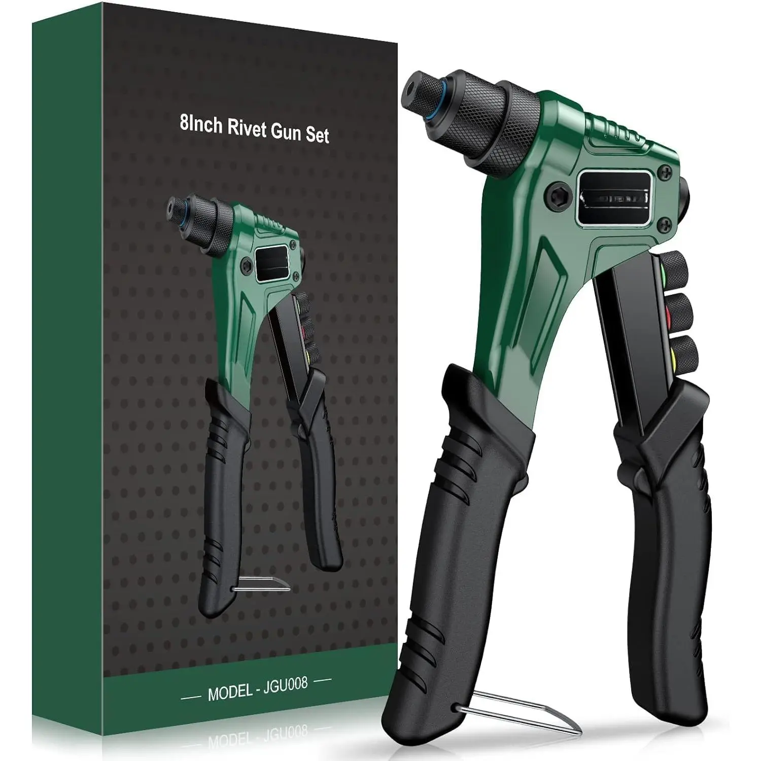 Pop Rivet Gun with 200pcs Rivets & 4 Tool-Free Interchangeable Heads |   4 in 1 Rivet Gun Set Manual Hand Riveter Riveting Tool with 2.4mm/3.2mm/4.0mm/4.8mm Heads for Metal Automotive Furniture Boat