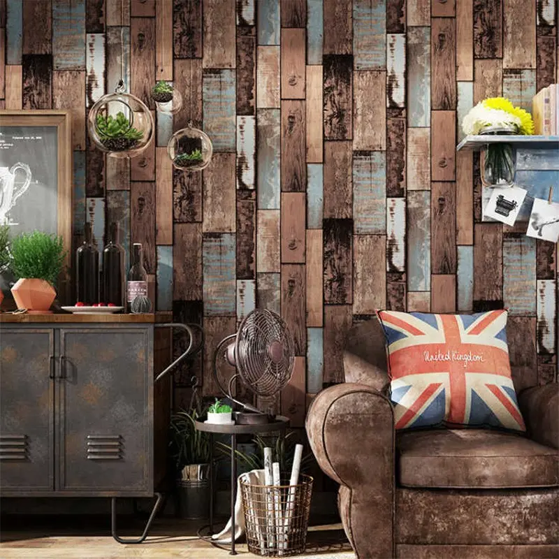 Vintage Distressed Wood Plank Peel and Stick Wallpaper, Rustic Faux Wood Contact Paper Waterproof Removable, DIY Wall Decor for Bar Bedroom Living Room