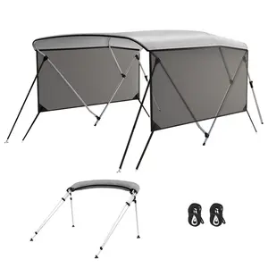 3-Bow Bimini Top with Removable Mesh Side Curtains, Light Gray, 6' L x 46" H, Three Width Options