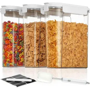 Cereal Containers Set, 3 PCS Airtight Food Storage Container with Flip-Top Lids, Plastic Organizer Dispenser for Kitchen, Pantry Organization (135.2oz/4L)