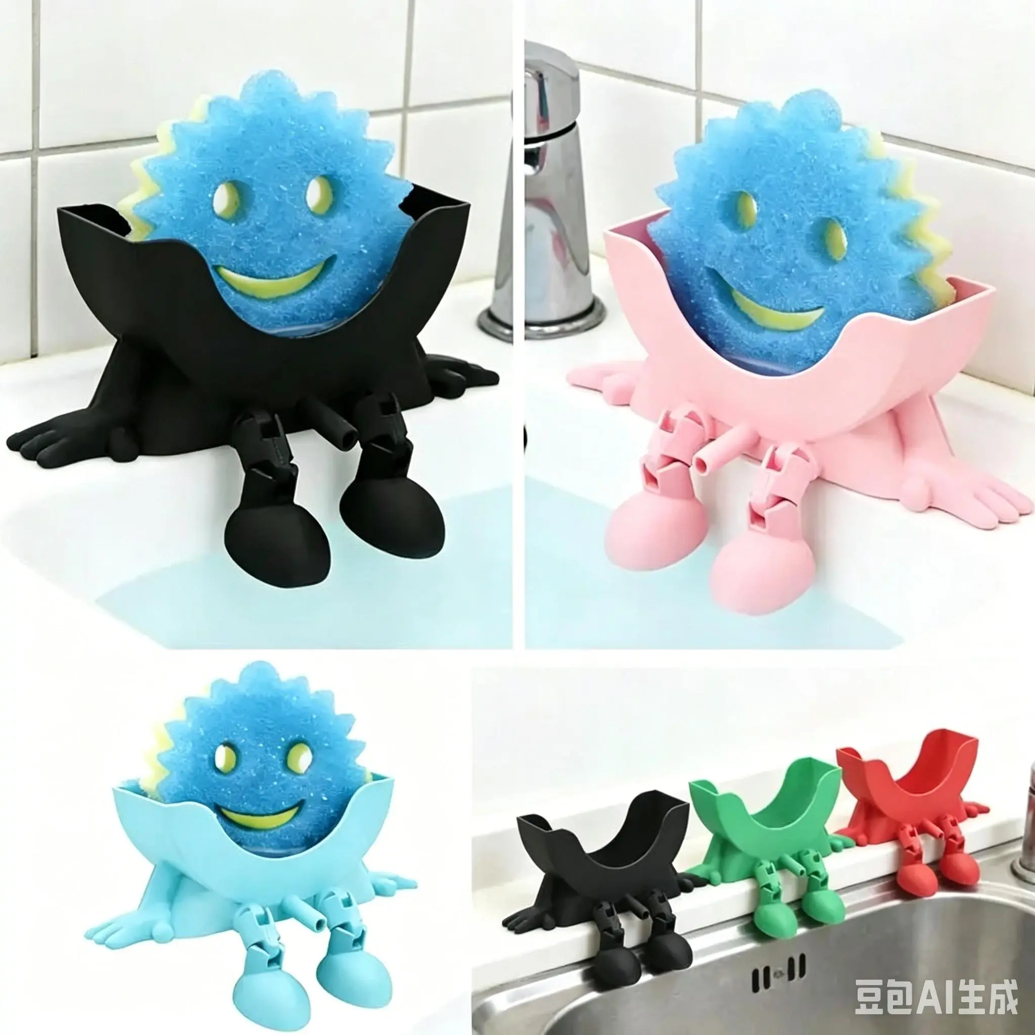 Funny Octopus Drain Tray Sponge Holder, Modern Anti-Dirty Kitchen Cleaning Supplies, Dish Sponge Rack, Home Accessories, Fun Sink Organizer