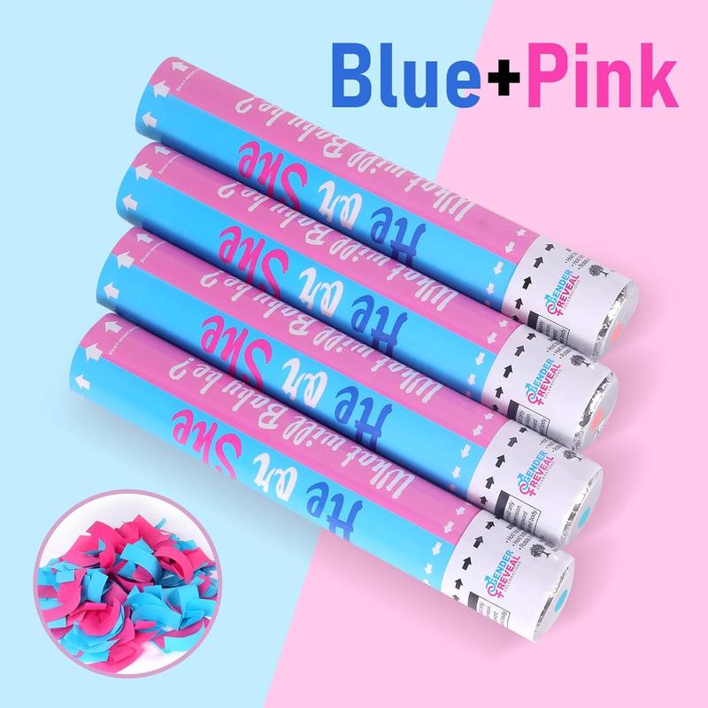 Gender Reveal Confetti Cannon - Set of 4 (2 Blue + 2 Pink) for Stunning  Gender Announcements,  Gender Reveal Cannon for Parties and Celebrations