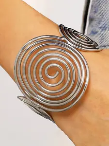 Silver Color Circular Spiral Open Bracelet, Retro Unique Design, Exaggerated Hollow Large Vortex Patch Open Bracelet, Perfect for Bold Fashion