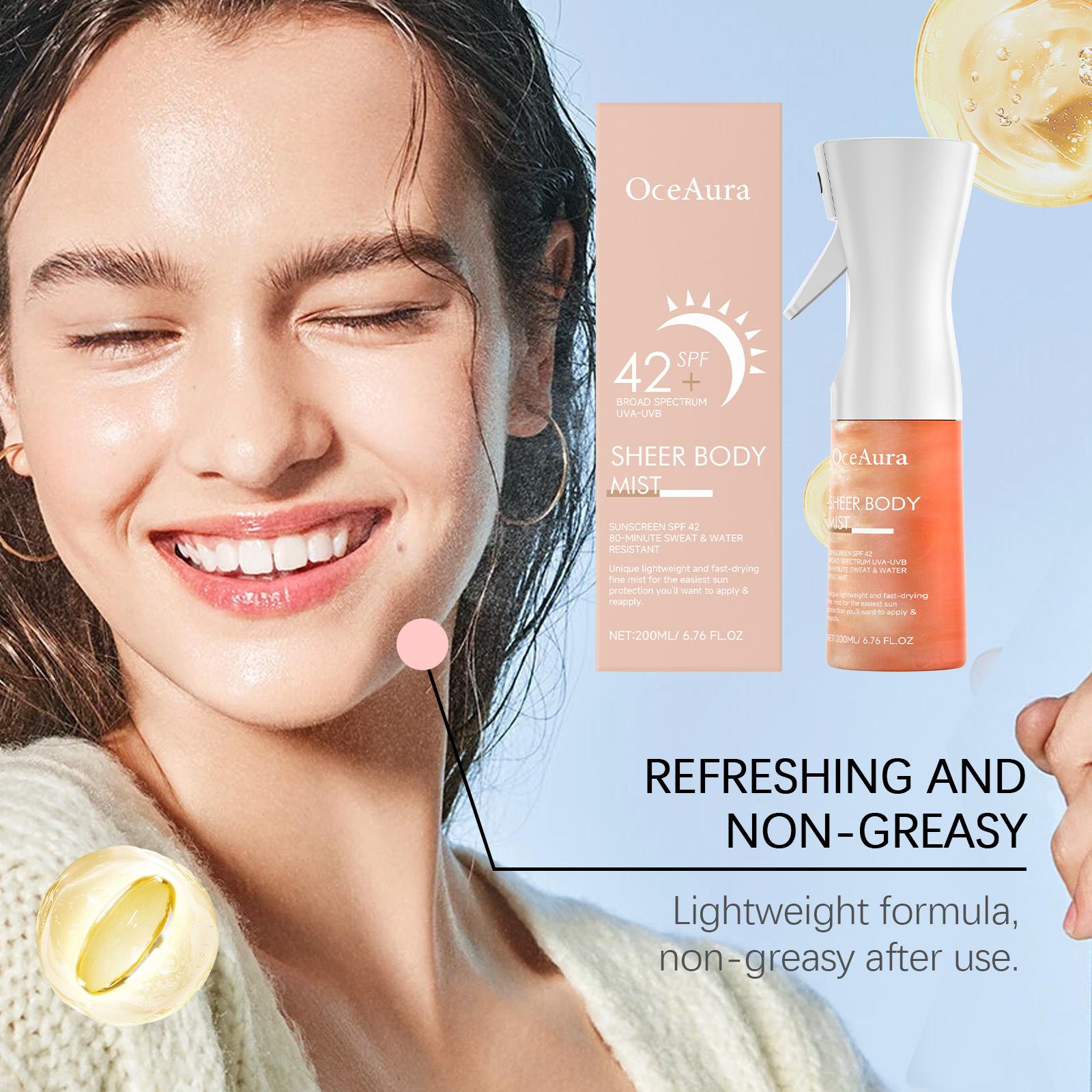 Sunglaze Sheer Body Mist Sunscreen, Infused with Shimmering Body Oil, Hydrating Mist, Hydrates, Gives Skin a Glowy Finish, Lightweight, Fast-Absorbing 200ML