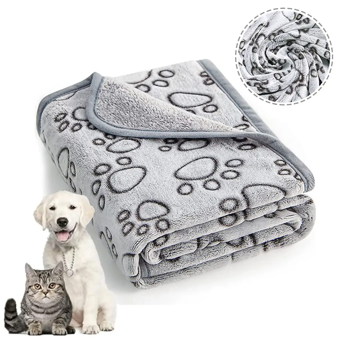1Pcs Soft Fluffy High Quality Coral Velvet Pet Blanket Cute Cartoon Pattern Pet Mat Warm and Comfortable Blanket for Cat Dogs Paw Print Design Puppy Blankets