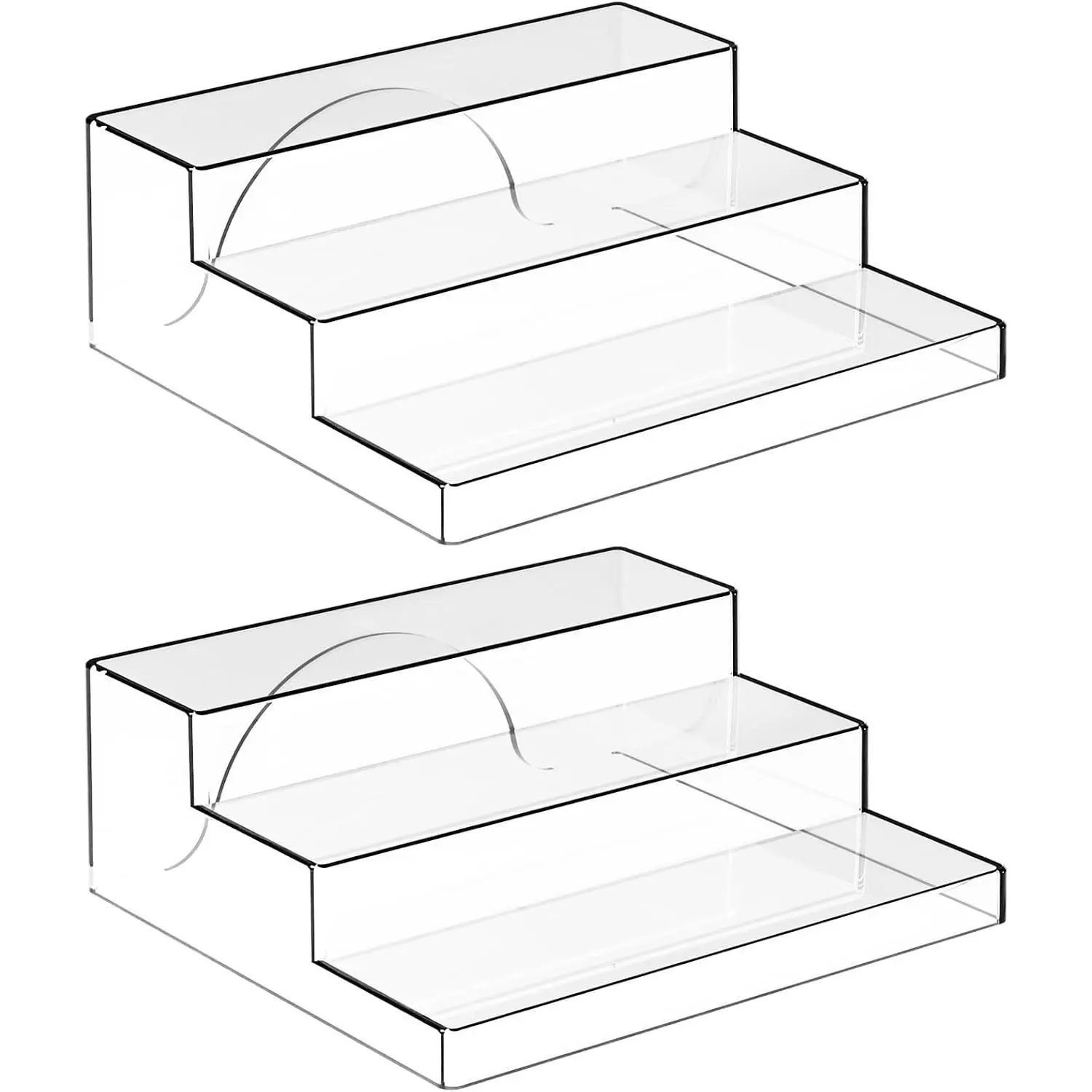 3 Tiered Acrylic Display Stands for Cupcake Stand,Perfume Shelf Organizer,Figure and Funko Pop Display,No Installation,Clear Table Risers Display Stands for Collectibles,Makeup and Dessert,2PCS