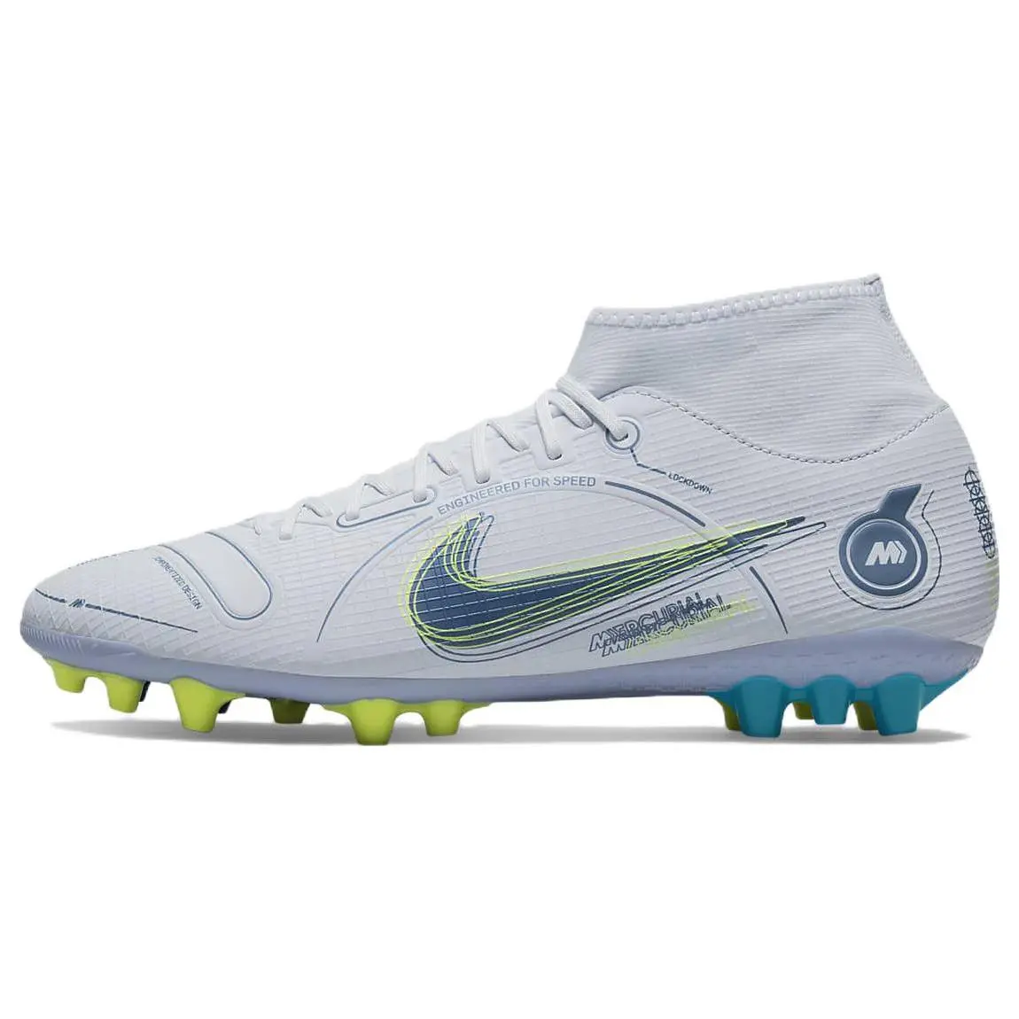 Nike Mercurial Superfly 8 Academy AG Soccer Cleats for Men – Gray-Blue, Artificial Grass, Non-Slip, Durable, Supportive Verifiable, with credentials and supporting global authentication