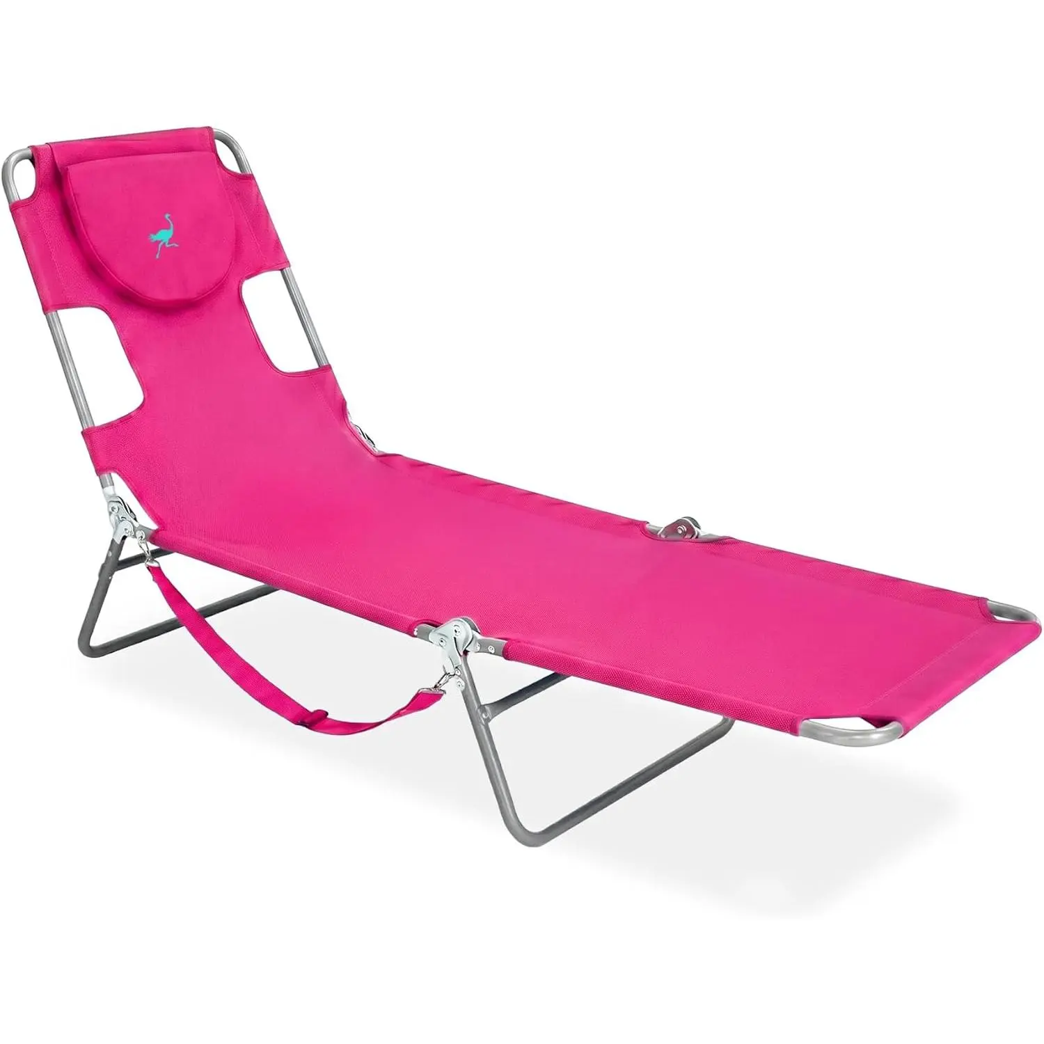 Ostrich the Original Chaise 72 x 22 Inch Lounge Portable Reclining Lounger, Outdoor Patio, Beach, Lawn, Camping, or Pool Tanning Chair, Pink