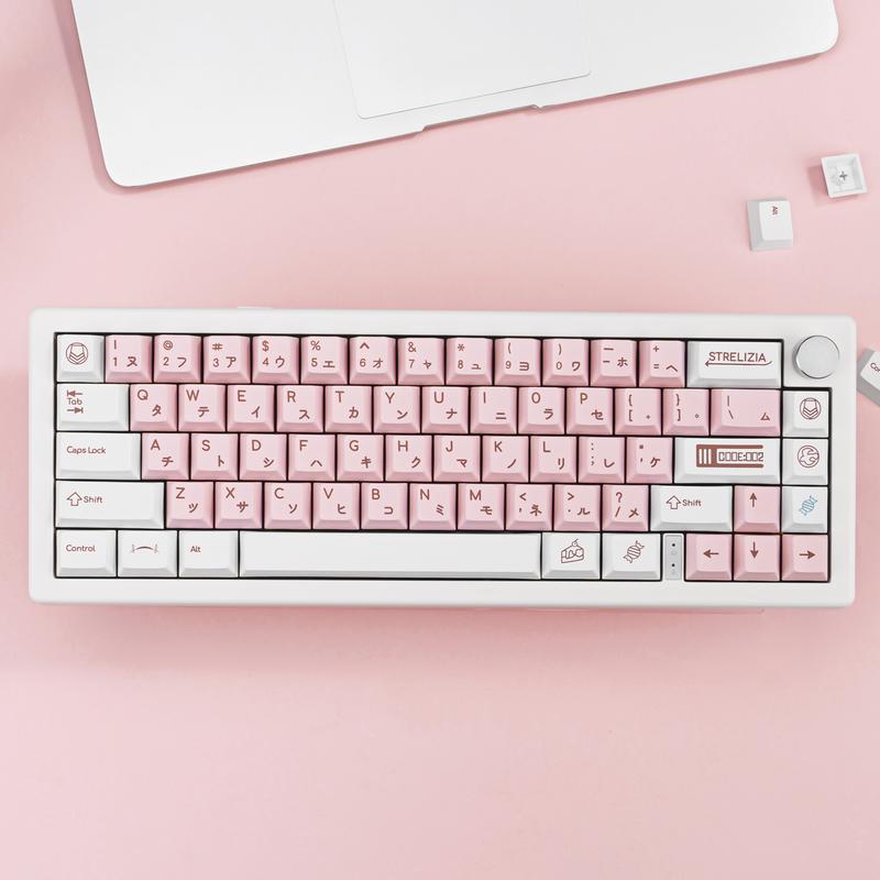 White and Pink Japanese PBT Keycaps - Cherry Profile, Dye Sublimation, Minimalist Custom Key Caps for Cherry MX Gateron Switches Mechanical Gaming Keyboard, 130 Keys