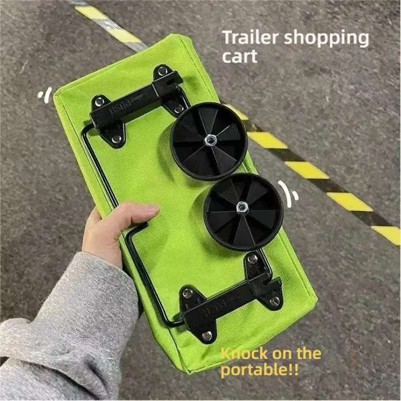 Foldable Wheeled Grocery Shopping Bag, Portable Oxford Tote Cart with Detachable Wheels, Multi-Purpose Hand Pull Trolley for Supermarket Picnic Camping
