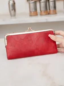 Ladies' Retro Double Fold Long Wallet With Multiple Card Slots, Kiss Lock Pocket, Zippered Coin Coin Pocket, Multifunctional Fashionable Large Capacity Handbag, Convenient And Practical, Suitable For Daily Use