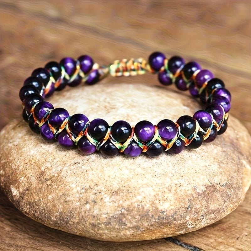 Bohemian style adjustable bracelet - natural cat's eye/tiger's eye beads, navy blue and gold accents, adjustable knot clasp, suitable for daily wear and vacation, women's accessory, July birthstone gift - uncoated natural stone bracelet, tiger's eye beads