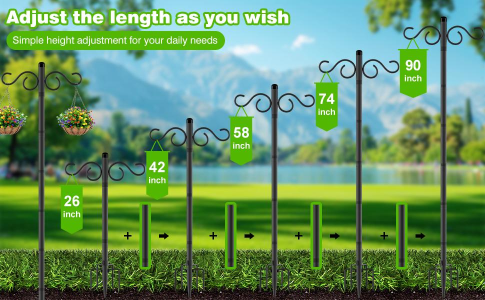 Double Shepherds Hooks for Outdoor,2 Pack 90 Inch Bird Feeder Pole with 5 Prongs Base,Heavy Duty Shepherds Hook,Suitable for Garden in Hanging Flower Basket,Lantern,Bird Nests (90 Inch)